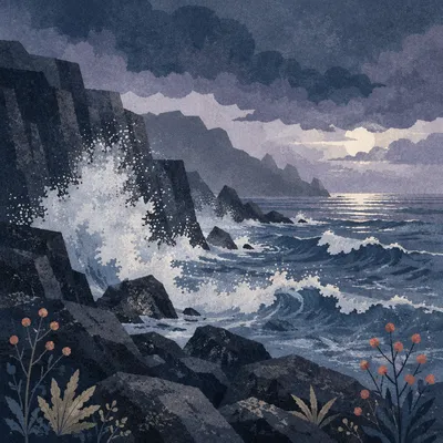 Dramatic Rocky Coastline at Blue Hour