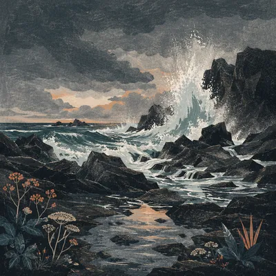 Dramatic Rocky Coastline at Blue Hour
