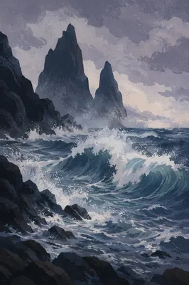 Dramatic Waves on Rugged Rocky Coastline