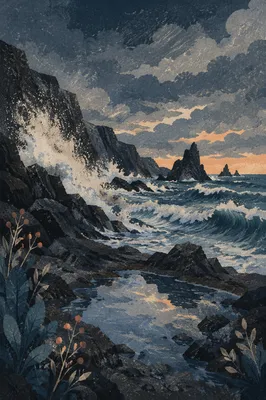 Dramatic Rocky Coastline at Blue Hour