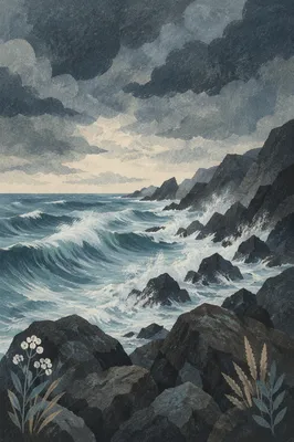 Storm Waves Over Rugged Rocky Coastline
