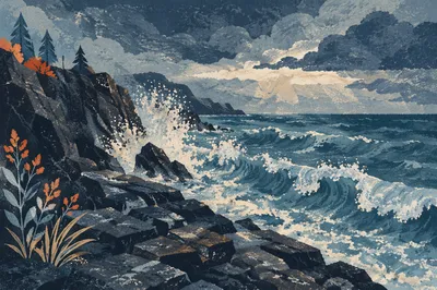 Dramatic Rocky Coastline at Blue Hour