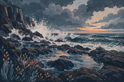 Dramatic Rocky Coastline at Blue Hour