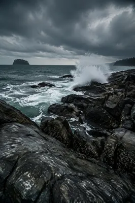 Storm Waves on Rocky Coastline
