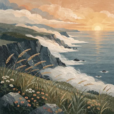 Sunrise Fog Over Coastal Cliffs