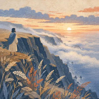 Sunrise Fog Over Rugged Coastal Cliffs