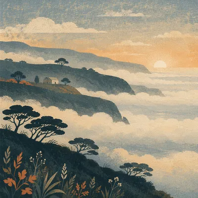 Rolling Fog Over Coastal Cliffs Sunrise