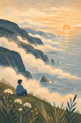 Rolling Fog Over Coastal Cliffs at Sunrise