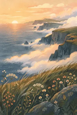 Sunrise Fog Over Coastal Cliffs