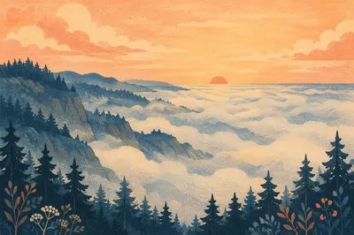Sunrise Fog Over Rugged Coastal Cliffs