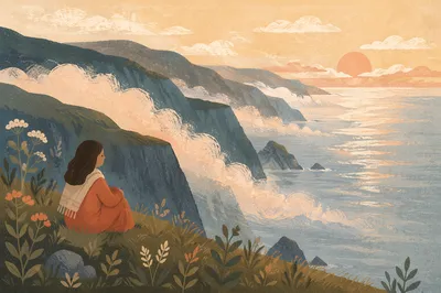 Sunrise Fog Over Coastal Cliffs