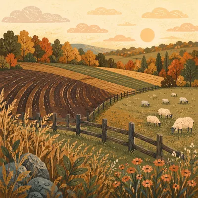 Rolling Rural Hills with Weathered Fence