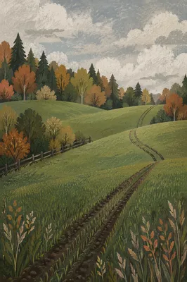 Rolling Green Hills with Rustic Fence
