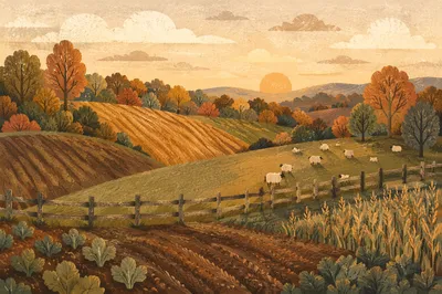 Rolling Rural Hills with Weathered Fence