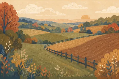 Rolling Green Hills and Rustic Fence Line