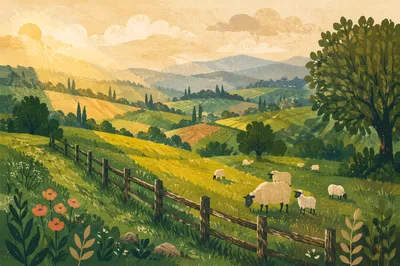 Rolling Green Hills with Rustic Fence Line