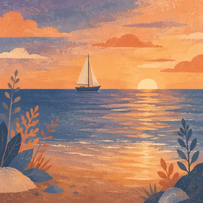 Peaceful Sailboat at Ocean Sunset