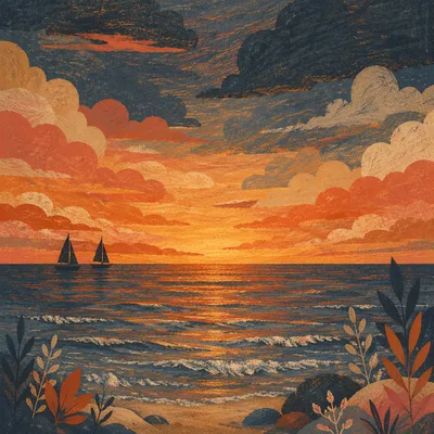 Peaceful Sailboats on Ocean Sunset Horizon