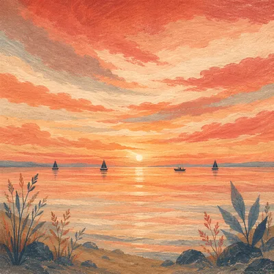 Peaceful Sailboats on Ocean Sunset Horizon