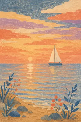 Peaceful Sailboat on Ocean at Sunset