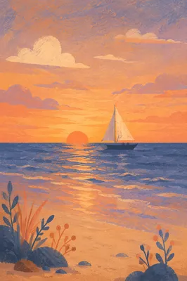 Peaceful Sailboat Ocean Sunset Horizon