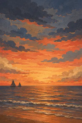 Peaceful Sailboats on Ocean Sunset Horizon