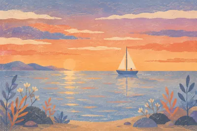 Peaceful Sailboat on Ocean at Sunset