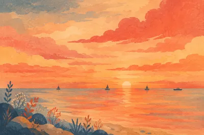 Peaceful Sailboats on Ocean Sunset Horizon