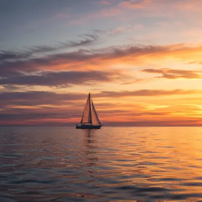 Peaceful Sailboat on Ocean at Sunset