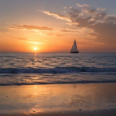 Peaceful Sailboat at Ocean Sunset