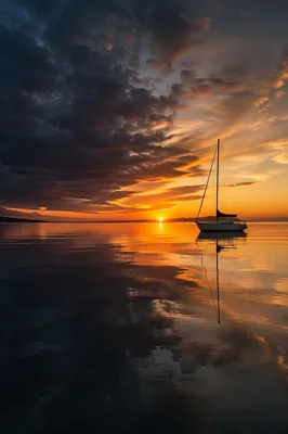 Peaceful Sailboat Ocean Sunset Panorama