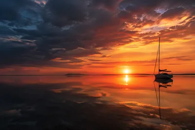 Peaceful Sailboat Ocean Sunset Panorama