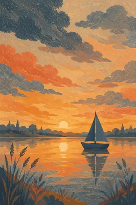 Sailboat Reflection on Calm Sunset Lake