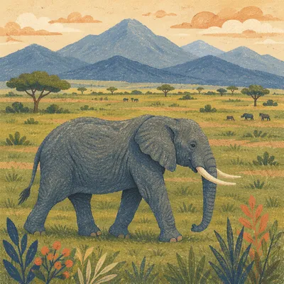 African Elephant Crossing Golden Savanna Plains