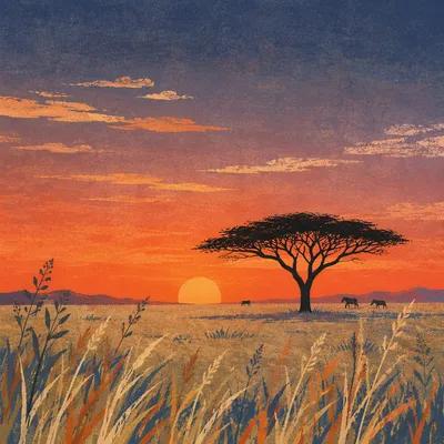 African Savanna Sunset with Acacia Silhouette