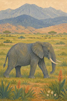 Elephant Crossing a Lush African Savanna
