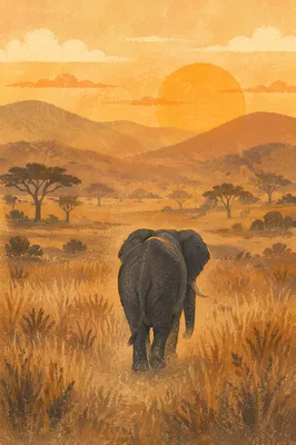 Elephant Silhouette at African Savanna Sunset