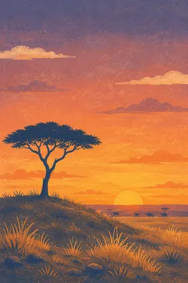 African Savanna Sunset with Acacia Silhouette