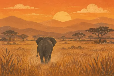 Elephant Silhouette at Savanna Sunset