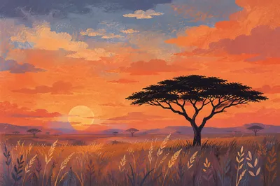 African Savanna Sunset with Acacia Silhouette