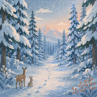 Snow Covered Pine Forest Winter Path
