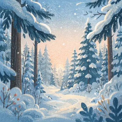 Snow Covered Pine Forest Winter Path