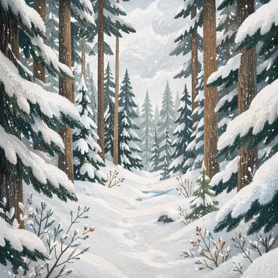 Snow Covered Pine Forest Winter Wonderland