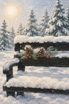 Snowy Pine Bench Winter Wonderland