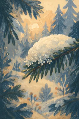 Snow Covered Pine Branch Winter Wonderland