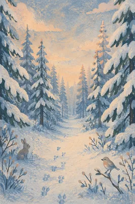 Snow Covered Pine Forest Winter Path