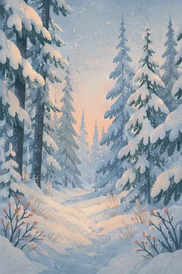 Snow Covered Pine Forest Winter Path