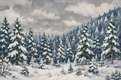Snow Covered Pines in Winter Wonderland