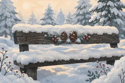Snowy Pine Bench Winter Wonderland