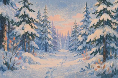 Snow Covered Pine Forest Winter Path